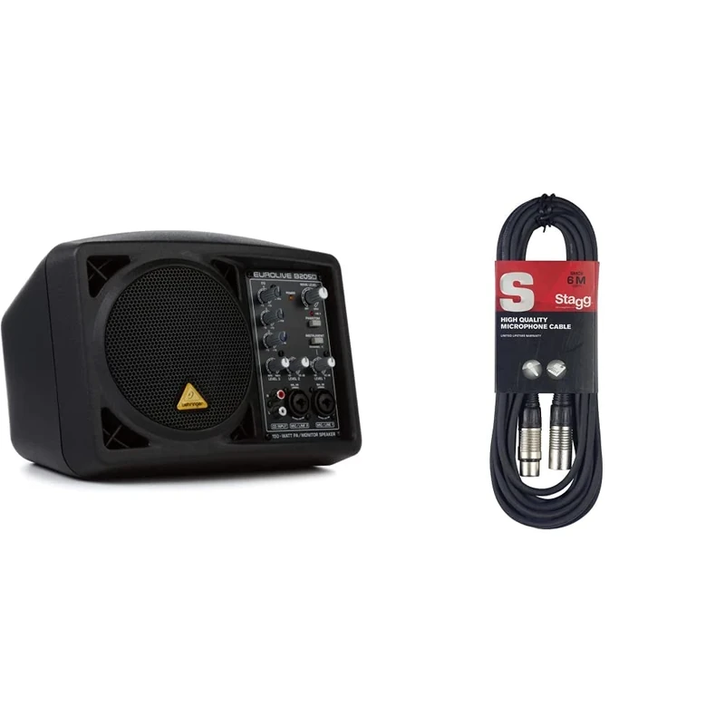Behringer EUROLIVE B205D Ultra-Compact 150 Watt PA/Monitor Speaker System & Stagg SMC6 6 metre standard microphone cable