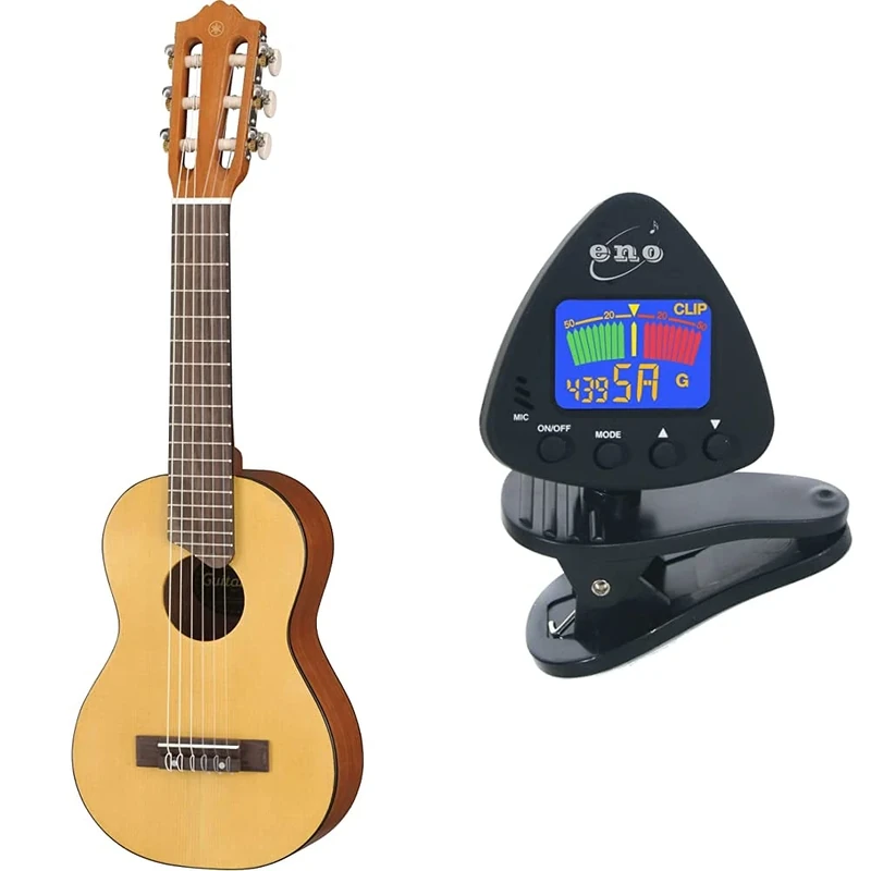 Yamaha Acoustic Guitalele, GL1 – A hybrid between guitar and ukulele (70 cm) with 6 Strings and Fitted Yamaha Gigbag – Natural & ENO 20537 Clip on Guitar Tuner Clip on Ukulele Tuner Bass Tuner