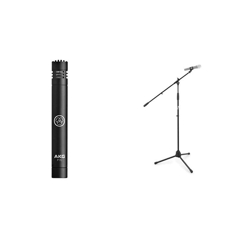 AKG P170 High-Performance Instrumental Condenser Microphone & Tiger MCA68-BK Microphone Boom Stand, Mic Stand with Free Mic Clip - Black