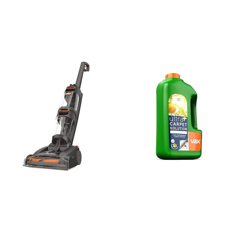 Vax W86-DP-B Dual Power Carpet Cleaner, 2.7 Litre, 800 W, Grey/Orange & New Ultra Plus Carpet Cleaning Solution for Pets, 1.5 Litre
