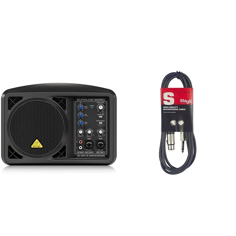 Behringer EUROLIVE B205D Ultra-Compact 150 Watt PA/Monitor Speaker System & Stagg SMC6 6 metre standard microphone cable