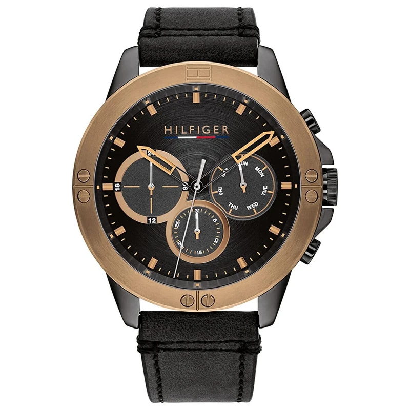 Tommy Hilfiger Analogue Multifunction Quartz Watch for Men with Black Leather Strap - 1791893