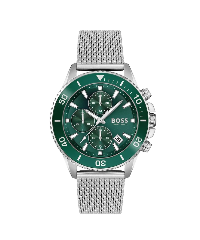 BOSS Chronograph Quartz Watch for Men Admiral Collection with Silver Stainless Steel Mesh Bracelet - 1513905