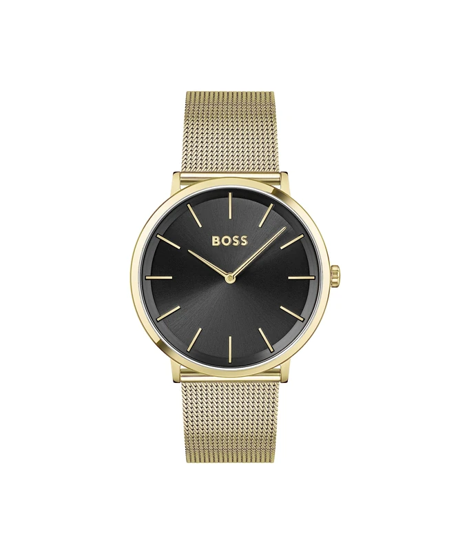 BOSS Analogue Quartz Watch for Men with Gold Colored Stainless Steel mesh Bracelet - 1513909