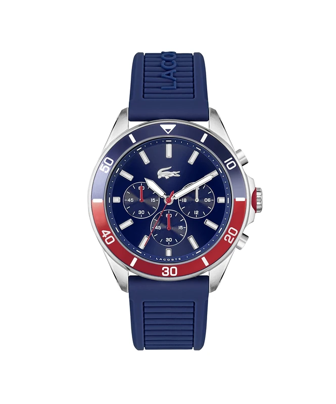 Lacoste Chronograph Quartz Watch for Men TIEBREAKER Collection with Blue Silicone Bracelet - 2011154