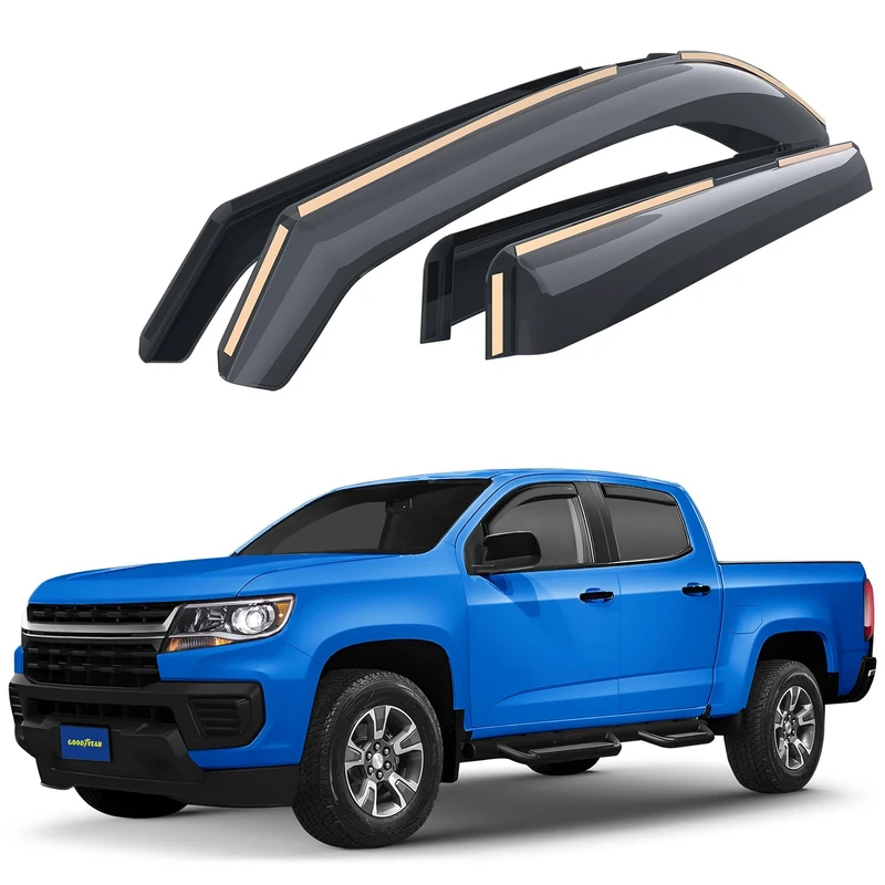 Goodyear Shatterproof in-Channel Window Deflectors for Trucks Chevrolet (Chevy) Colorado/GMC Canyon 2015-2022 Crew Cab, Rain Guards, Window Visors, Vent Deflector,Truck Accessories,4pcs.-GY003429LP