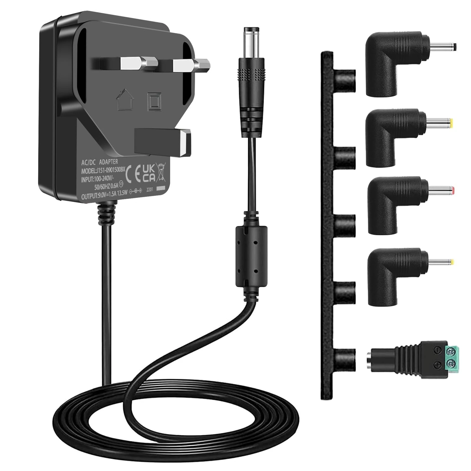 9V 1.5A Power Supply Adapter Cord Center Positive Port, 100V - 240V AC to DC 9Volts Transformer UK Plug, fit for 9Vdc 0.1A -1.5A 1A 0.5A Arduino UNO R3, Schwinn Bike A10 140 170.