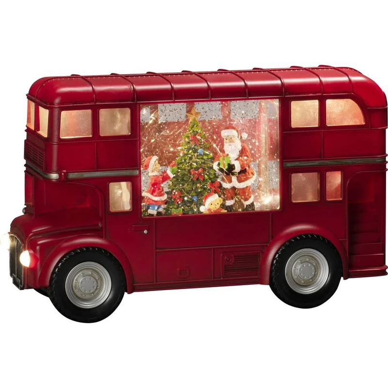 Konstsmide Christmas Decorations LED Snow Globe London Bus Santa Claus and Children/Indoor, 5 Hour Timer/Battery Operated: 3xAA 1.5V (excl.)/Christmas Lantern 5 Warm White Diodes, 4260-550, Red