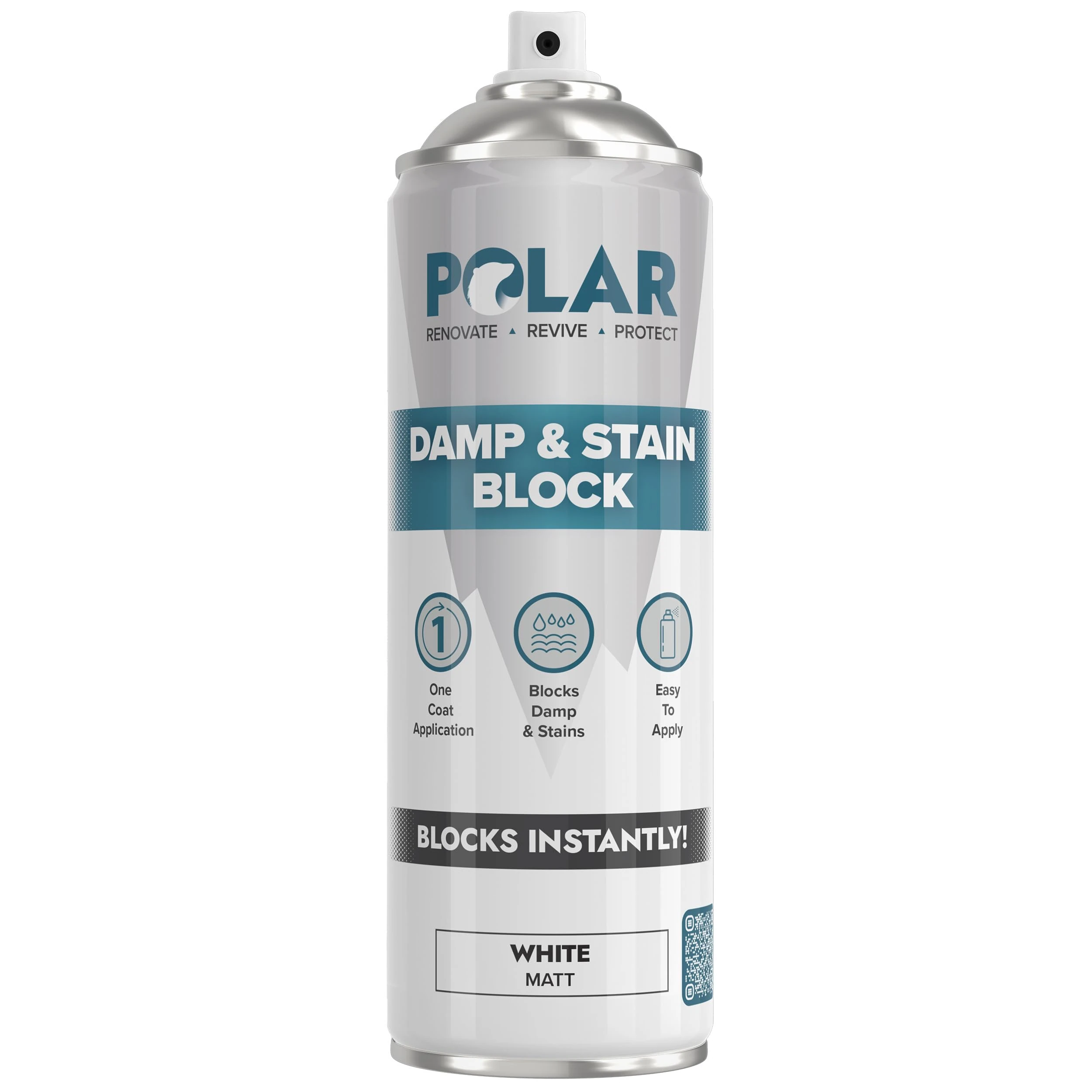 Polar Damp & Stain Block Spray | Matt White Spray Paint - 500ml | One Coat Anti Mould Spray | Damp Proof Paint for Internal Walls, Wood, Stone & Brick | Stain Blocker Paint for Ceiling