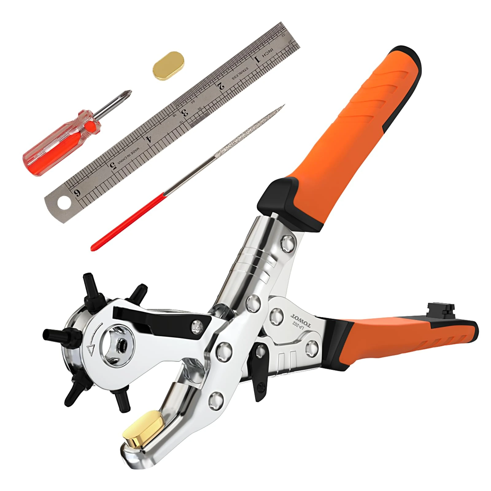 TOWOT Belt Hole Puncher Kit, Upgraded Version Leather Hole Punch for Belt, Saddles, Shoes, Fabric, DIY & Craft Projects, 6 Holes Heavy Duty Rotary Puncher, Easily Punches Perfect Round Holes