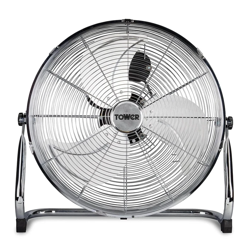 Tower Metal High-Speed Velocity Floor Fan with Adjustable Tilt, 18”, 100W, Chrome, T662000