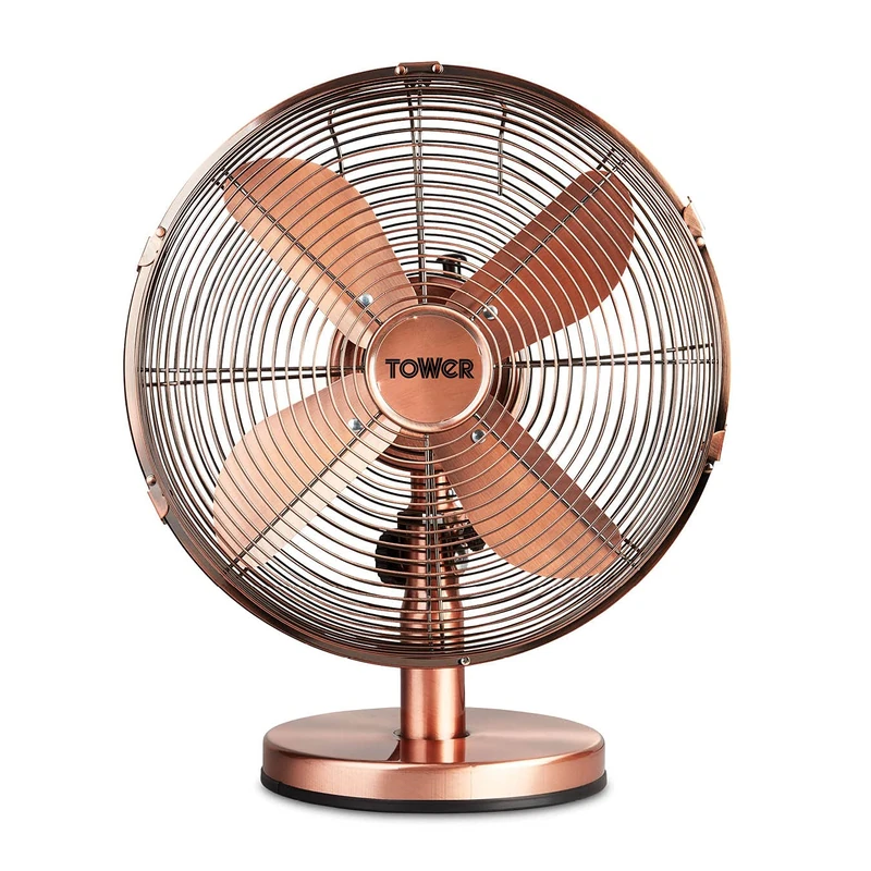 Tower Metal Desk Fan with 3 Speeds, Automatic Oscillation, 12”, 35W, Copper, T605000C