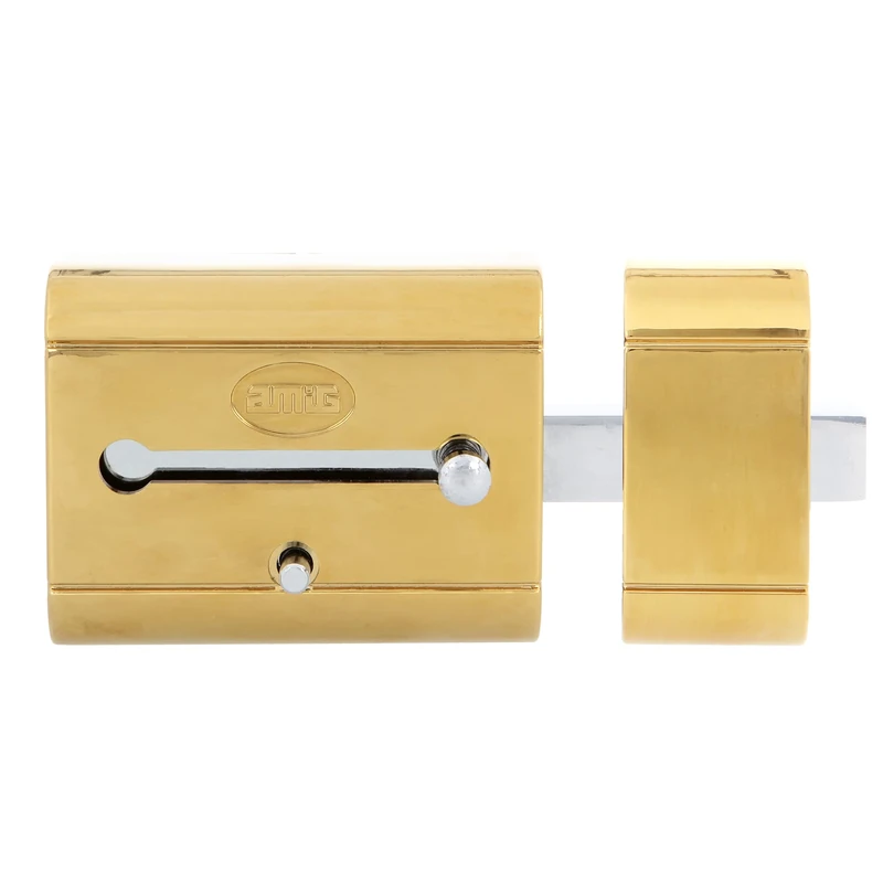 Amig - High Security Overlap Lock for Wooden Doors | Mod. 15 Plus | 98 x 77 mm | with Round Security Cylinder and Latch | Gold Steel