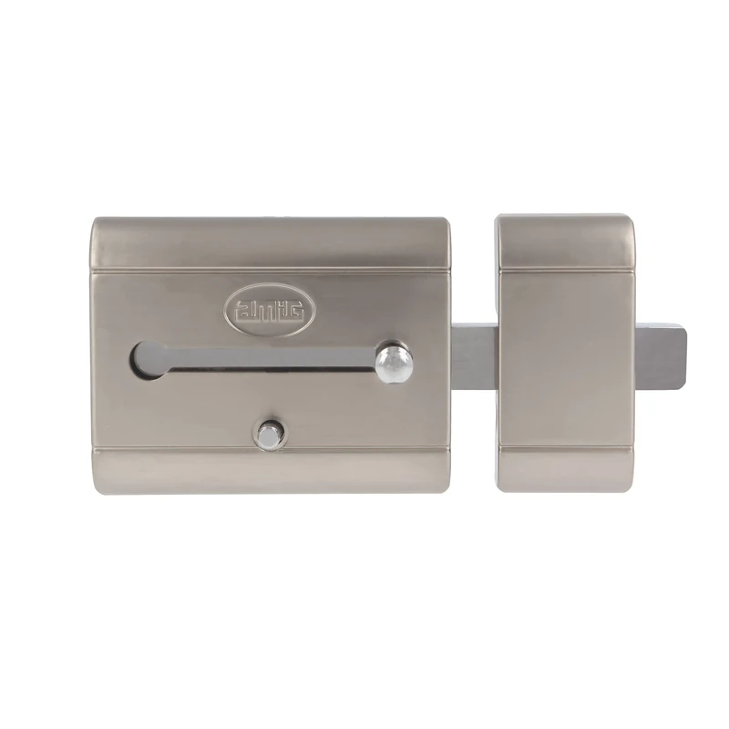 Amig - High Security Overlap Lock for Wooden Doors | Mod. 15 Plus | 98 x 77 mm | with Round Security Cylinder and Latch | Silver Steel