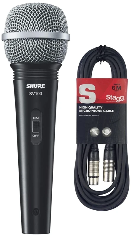 Shure SV100 Microphone, Dynamic & Stagg SMC6 6 metre standard microphone cable