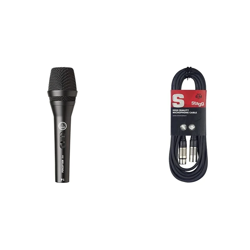 AKG P5s Professional Dynamic Live Vocal Microphone With Switch & Stagg SMC6 6 metre standard microphone cable