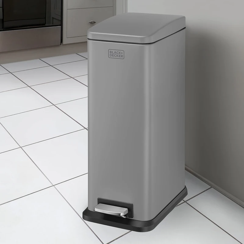 BLACK+DECKER BXBN00014E 20L Grey Slimline Pedal Bin with Soft Close Lid, Stainless Steel, 56cm x 22cm x 36cm