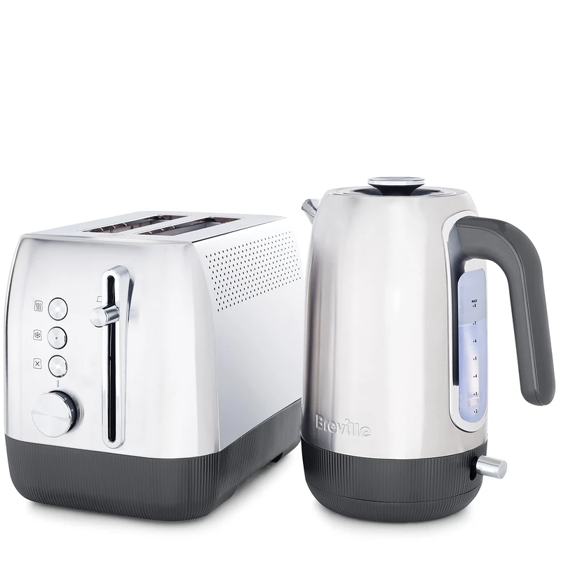 Breville Edge Stainless Steel Kettle & Toaster Set | 1.7 Litre, 3KW Electric Kettle with Still-Hot Illumination & 2-Slice High-Lift Toaster with Deep Slots | Brushed Stainless Steel (Silver)