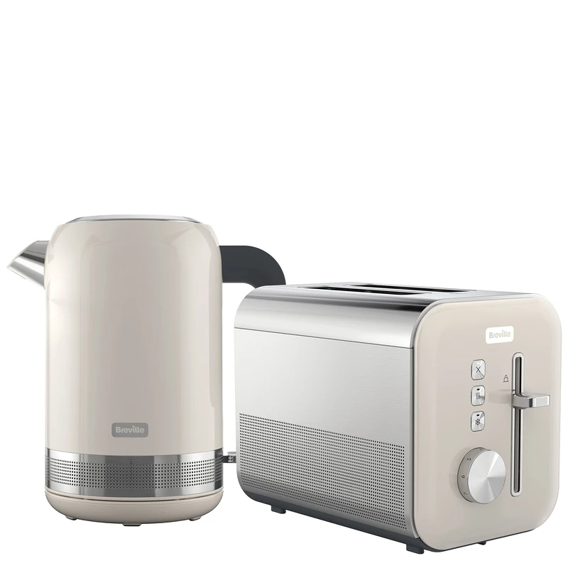 Breville Cream Kettle & Toaster Set | High Gloss Collection | with 1.7L Fast-Boil 3KW Kettle and 2-Slice Toaster featuring High Lift | Cream & Stainless Steel [VKT153 + VTT967]