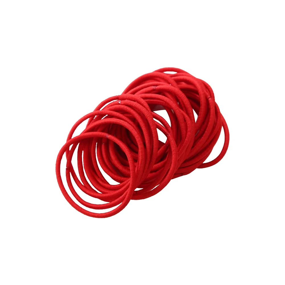 FEIFEI'S BOW 50Pcs Girls Women 2.5mm Thin School Uniform Endless Hair Elastics Bobbles Hair Ties Bands Ponios Ponytail Holders (Red)