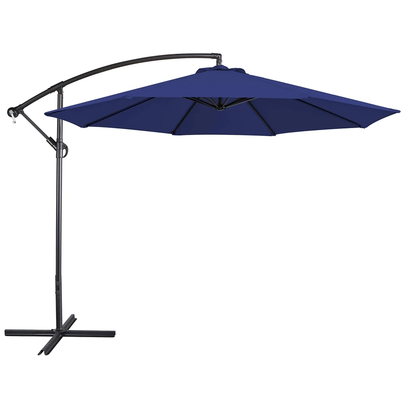 Yaheetech Cantilever Parasol Umbrella 3m Outdoor Sun Shade Banana Hanging Parasol Beach Umbrella with Crank Handle & Cross Base & Ribs Blue