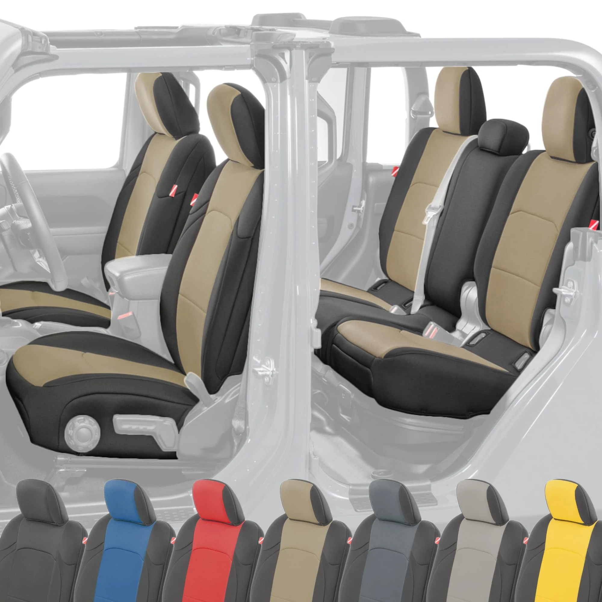 Diver Down Front and Rear Neoprene Seat Cover Set, Tan - Fits Jeep Gladiator JT 2020-2021 - Custom Fit Seat Covers - Soft Cushion Feel - Padded and Pleated for Comfort (Fits Cloth Seats)