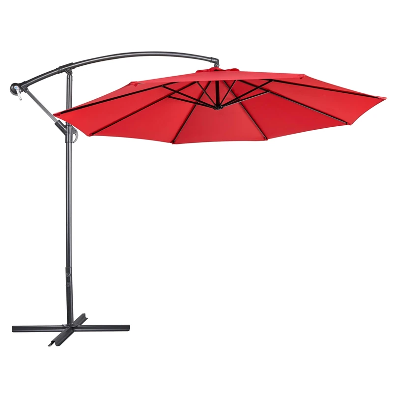 Yaheetech Cantilever Parasol Umbrella 3m Outdoor Sun Shade Banana Hanging Parasol Beach Umbrella with Crank Handle & Cross Base & Ribs Red