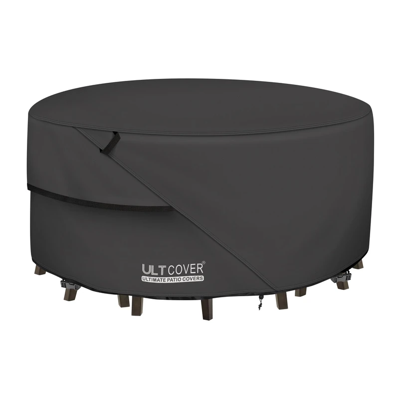 ULTCOVER Round Patio Furniture Cover - Outdoor Waterproof Table with Chair Set Cover 76 inch, Black