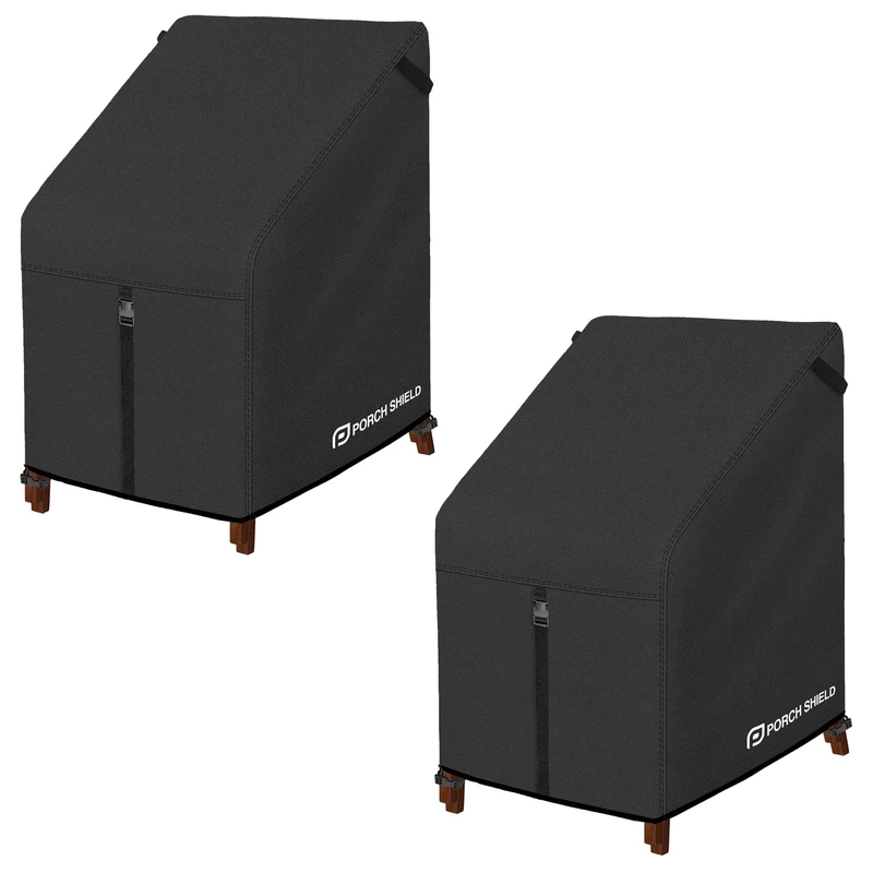 Porch Shield Patio Stackable Chair Covers - Waterproof Outdoor Stack of Chair Cover 2 Pack - 27W x 33D x 46H inch, Black