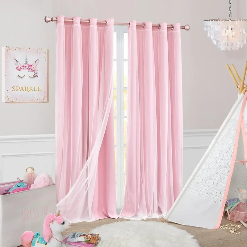 SOFJAGETQ Pink Short Curtains Pack of 2 63" Drop Thermal Blackout Curtains with Tie Backs for Kids Room and Living Room Kids Room Living Room