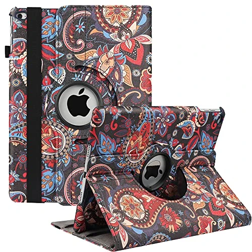 Rotating Case for iPad 9.7 inch 6th Generation, 5th Generation/iPad Air 2/iPad Air - 360 Degree Rotating Stand Protective Cover with Auto Sleep/Wake (Black Paisley)