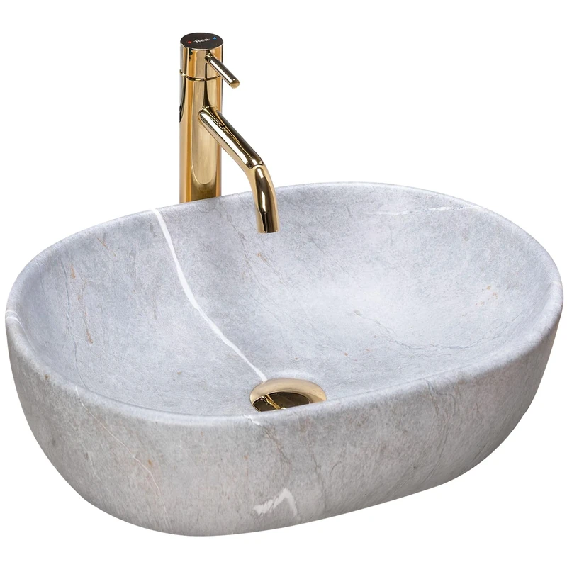 Rea Bathroom Sink Made of Ceramic Lara Grey Matt - Stone Imitation - REA-U9889