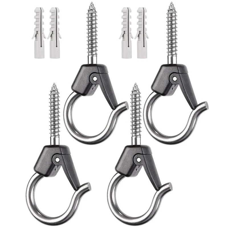 BeneLabel 4pcs M6 Christmas Light Hook Screw-in Hanger for Outdoor Garden Hanging Plant, String Wire, Cups, Kitchen Utensils with Safety Buckle & Expansion Anchor, 8.3cm / 100lbs, Black - Image 1