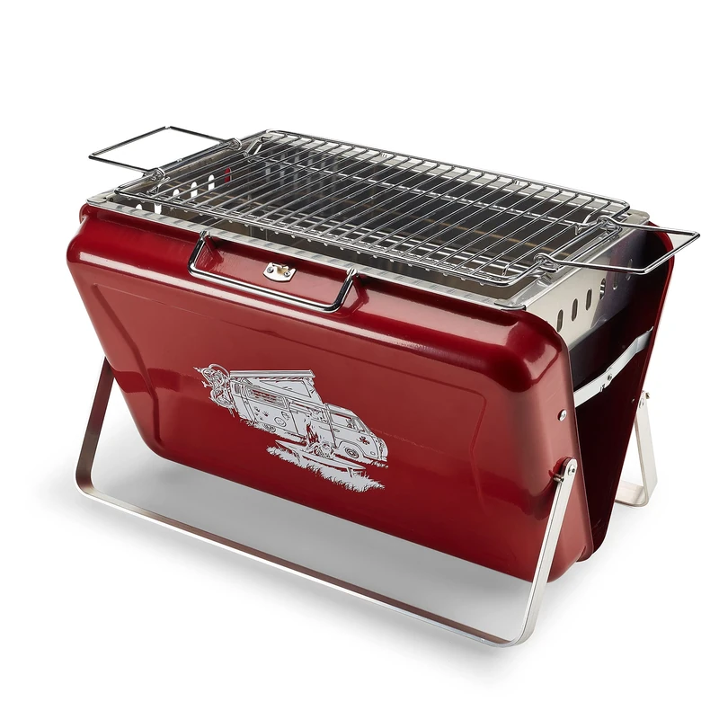 VW Grill Bulli T2 Portable Grill Red Stainless Steel Foldable Camping Grill 7E9069642 - Image 1