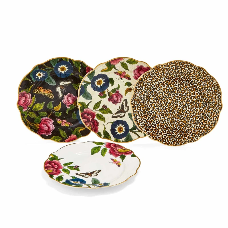 Spode x Creatures of Curiosity Set of 4 Cake Plates - Fine China Assorted Dessert Plates with 22-Carat Gold Detailing, Elegant Design Suitable for Dining, Display or Special Occasions, 19cm