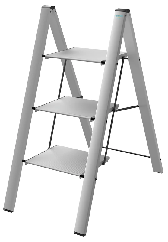 COLOMBO Leonardo Aluminium 3 Step Ladder – Folding Ladder for Home and Kitchen, Extra Large Steps 33 x 26 cm, Non-Slip, Lightweight and Compact, Modern Design, Safe and Robust – Made in Italy