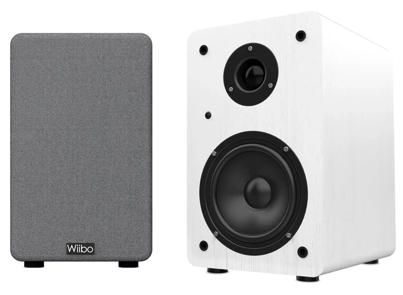 Wiibo Karino 10184155 Pair of HiFi Speakers 100 W Power 100 W Speaker Shelf Output Bass Reflex 2 Way Compact Design 250 mm x 180 mm x 300 mm White