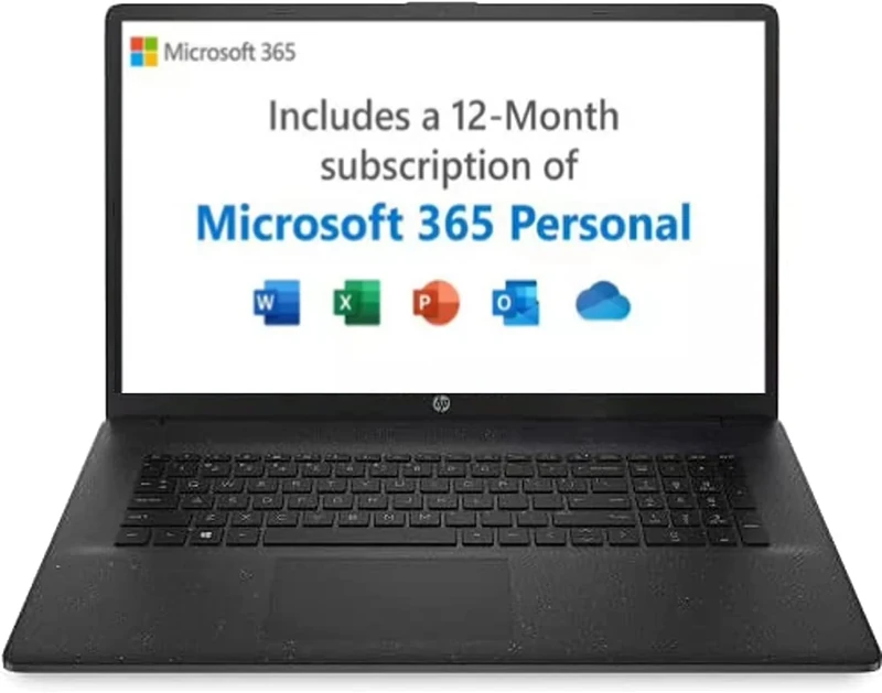 HP 17.3” Full HD Laptop PC 17-cn0041sa, Intel Pentium Gold, 4 GB RAM, 128 GB SSD, Windows 11 in S Mode, with Microsoft 365 Personal 12 Months Included – Black