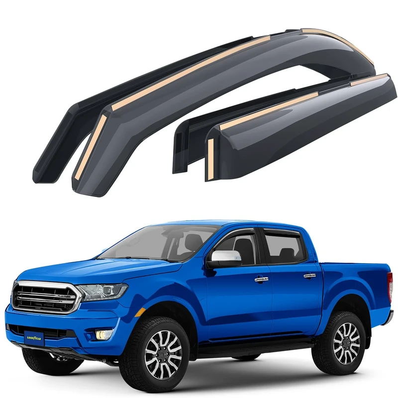 Goodyear Shatterproof in-Channel Window Deflectors for Ford Ranger 2019-2023 SuperCrew, Rain Guards, Window Visors for Cars, Vent Deflector, Car Accessories, 4 pcs - GY003449LP