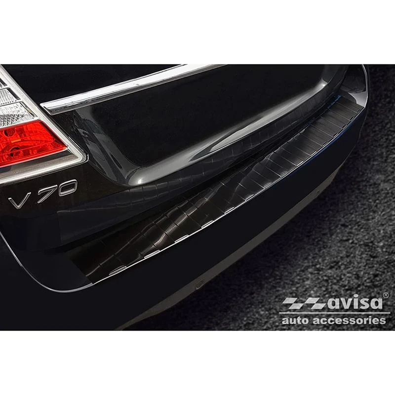 Avisa Black Stainless Steel Rear bumper protector compatible with Volvo V70 Facelift 2013-2016 'Ribs'