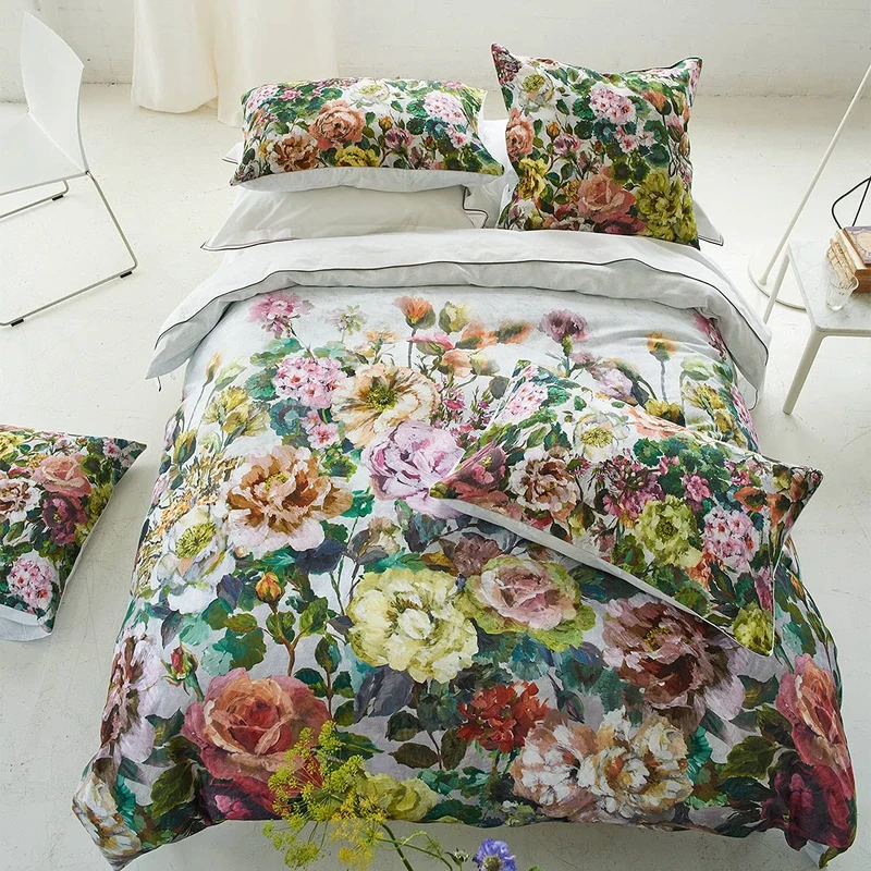 Printed Cotton Satin Duvet Cover Set, 200 cm x 200 cm, Multi-Colour, Grandiflora