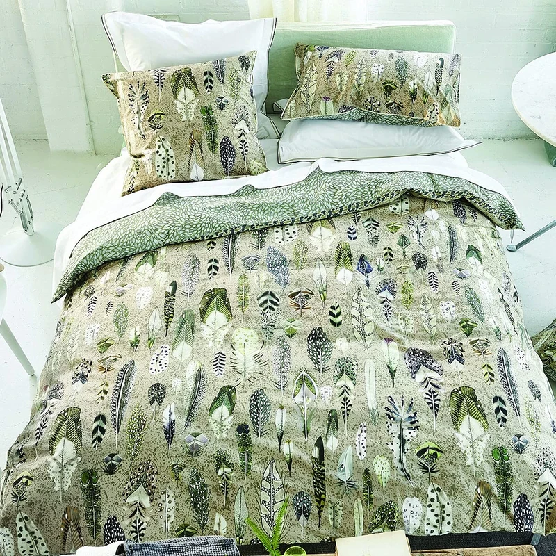 Printed Cotton Percale Duvet Cover, 260 cm x 240 cm, Natural, Quill Natural