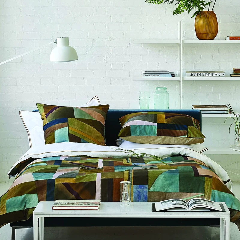 Printed Cotton Percale Duvet Cover, 260 cm x 240 cm, Ochre, Alphonse