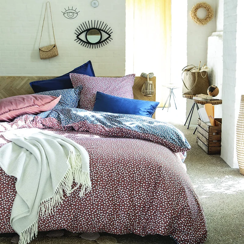 Printed Cotton Duvet Cover, 200 cm x 200 cm, Midnight Blue/Rust, Eye Linen