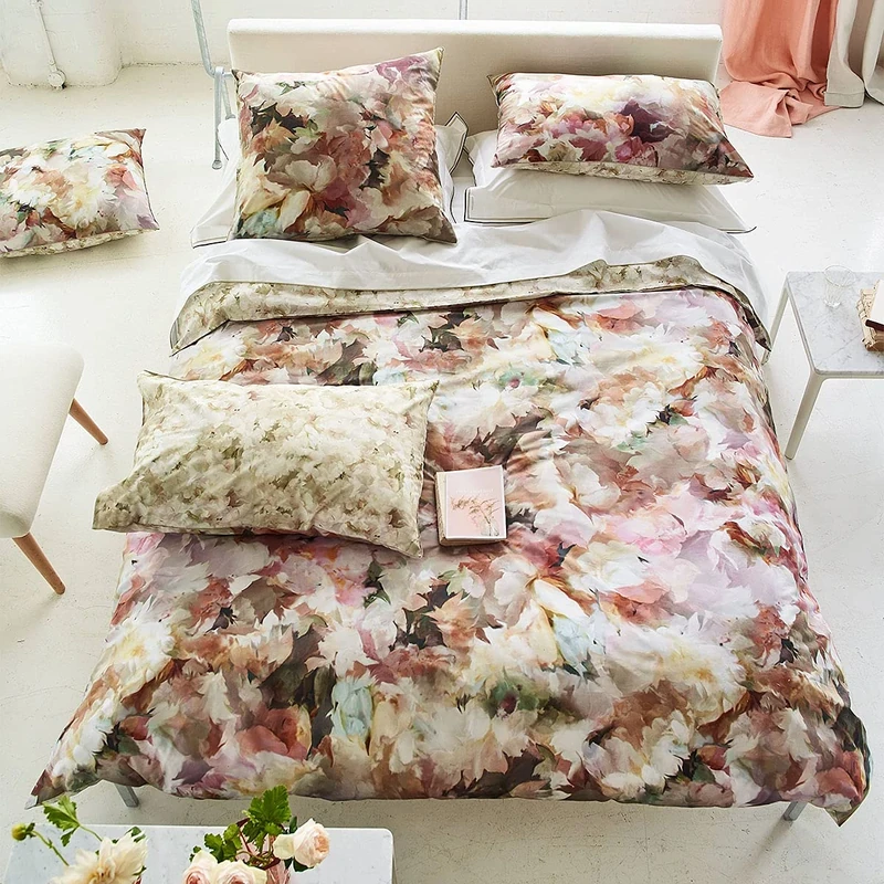 Printed Cotton Percale Duvet Cover, 260 cm x 240 cm, Pink, Day Flowers