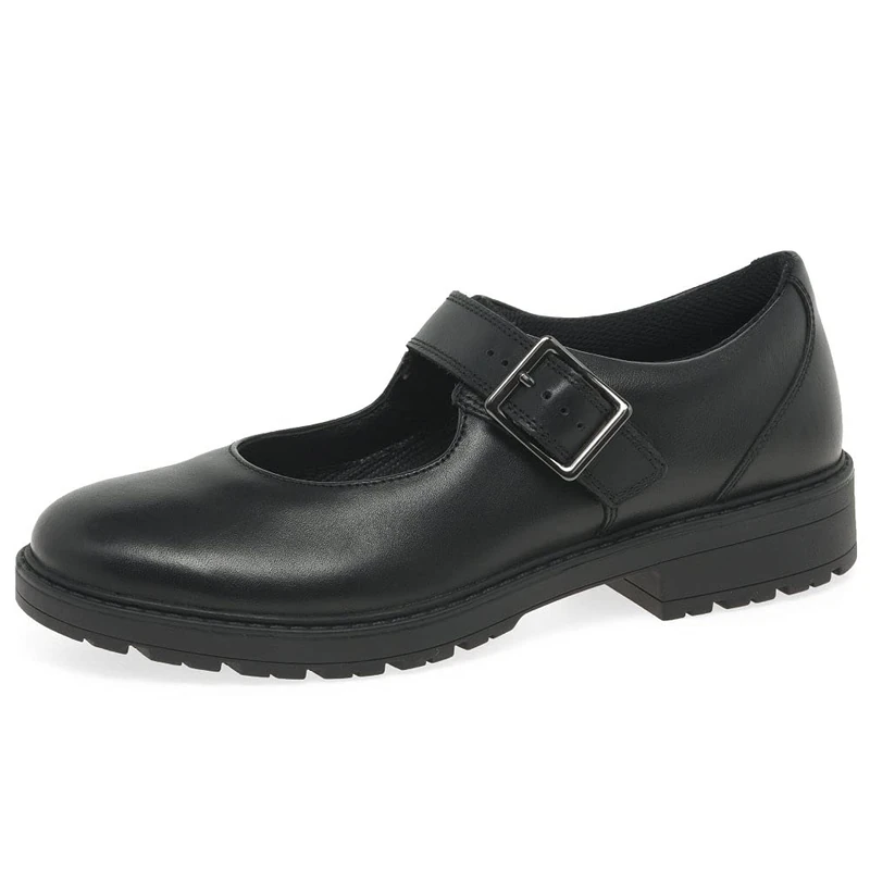 CLARKS Girls Loxham Walk Y, Black Leather, 5 UK