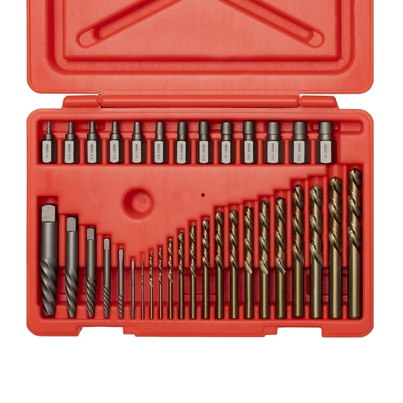 NEIKO 04206A Screw-Extractor Set, Broken Bolt Remover, Multispline and Spiral Extractors for Stripped Screws, Studs, Fittings, and Lugs, Left-Hand Drill Bits, 5/64" to 1/2", 35-Piece Set - Image 1