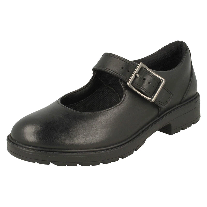 CLARKS Loxham Walk Y Childrens Black Leather, 4