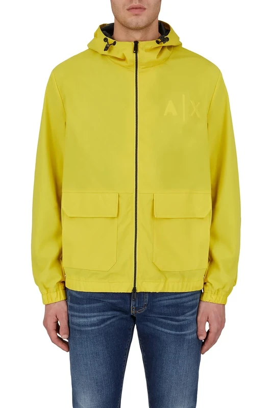 Armani Exchange Men's Logo Back, Front Pockets Jacket, Acid Yellow/Black, Small