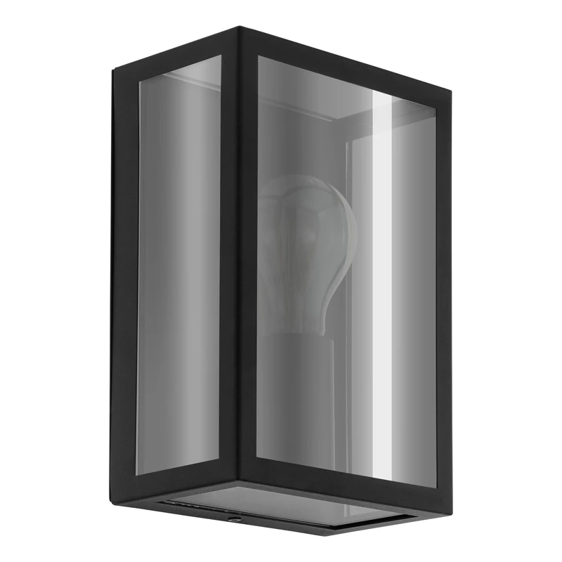 Eglo LED Outdoor wall Light Alamonte Smoke, Porch Lighting with Smoked Glass, Front Door lamp, Steel and Glass in Black, E27 Socket, IP44 Rating